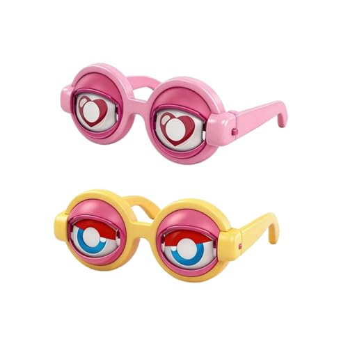 LOOKALEIDOSCOPE Crazy Moving Eyes Glasses Funny Winking Eyeball Glasses - 4 Styles Novelty Glasses for Party Cosplay Photo Booth Gag Gifts (Pink+Yellow)
