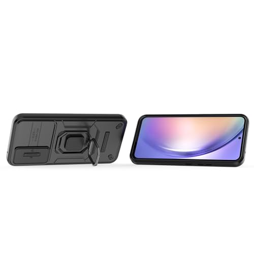 Image of Polycarbonate Camshield Pro Case With Slide Camera Protection And 360 Protection Ring Stand Bumper Back Case Cover For Samsung Galaxy A54 5G (Black)