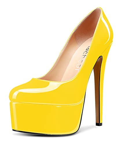 Aachcol Women Platform Pumps Stiletto High Heel Close Round Toe Slip-on Dress Shoes Classic 6 Inch