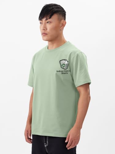 Image of The Souled Store Hopes & Dreams Men and Boys Short Sleeves Round Neck Green Graphic Printed Regular Fit Cotton T-Shirts