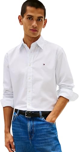 Tommy Hilfiger Hommes Flex Popeline Faux Solide RF Chemise MW0MW41711 L/S Chemise, Bleu, XL, Bleu (Sweet Blue), XL