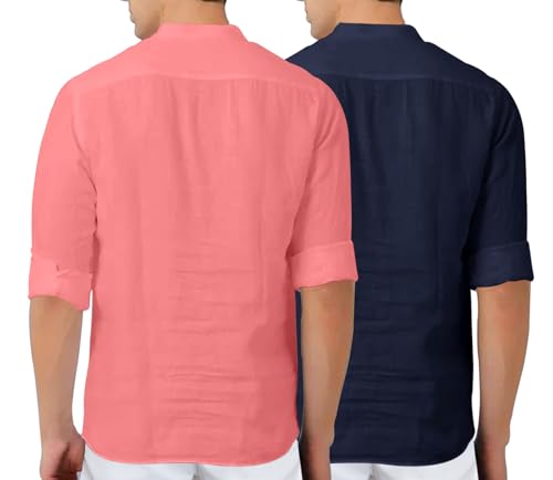 Image of Zombom Men's Combo Cotton Polyester Blend Solid Full Sleeve Straight Regular Fit Mandarin /Chinese Collor Kurta (Pack of 2)