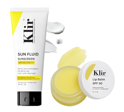 Image of KLIR Sun Protection Duo | Sunfluid SPF 50 PA++++ Face Sunscreen with Hyaluronic Acid and Lip Balm SPF 30 with Vitamin C & Mango Butter combo