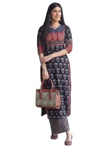 Image of ANNI Designer Women's Viscose Blend Straight Printed Kurta with Palazzo | Ethnic Indian Kurta Set | 3 /4 Sleeve Round Neck Traditional Dress | Festive Office Casual Outfit for Women