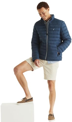 Image of Nautica Men's Reversible Quilted Puffer Jacket -Midweight Mechanical Stretch Winter Coat
