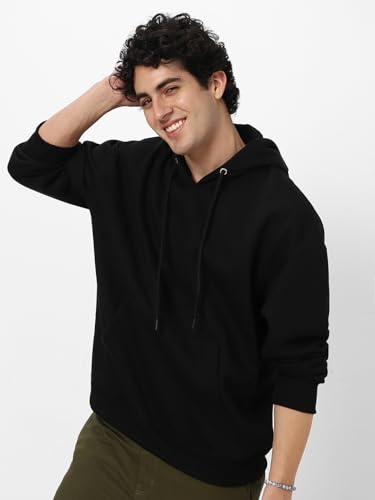 Image of Urbano Fashion Men's Cotton Solid Oversized Hooded Neck Sweatshirt