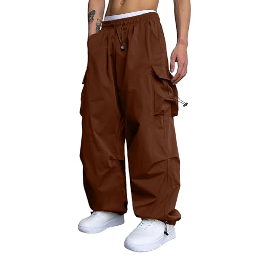 Men's Baggy Cargo Pants Y2K Streetwear Drawstring Casual Parachute Pants Loose Fit Harem Joggers Sweatpants with Pockets