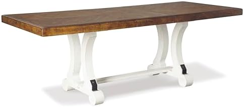 Signature Design by Ashley Valebeck Farmhouse Rectangular Extension Dining Table, Fits up to 8, White & Brown