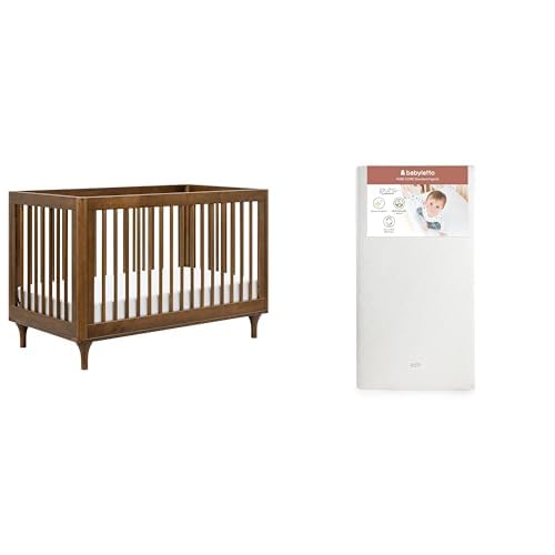 babyletto Lolly 3-in-1 Convertible Baby Crib in Natural Walnut with Pure Core 2-Stage Crib Mattress Bundle