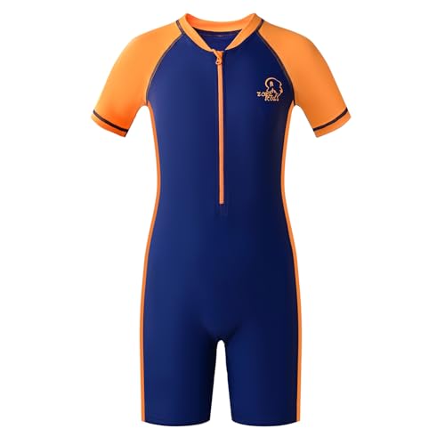 Image of karrack Girls and Boys One Piece Rash Guard Swimsuit Kid Water Sport Short Swimsuit UPF 50+ Sun Protection Bathing Suits