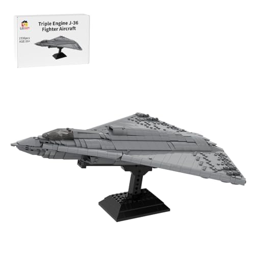 StrucToys J-36 Fighter-Bomber Building Blocks Set, MOC Military Aircraft Model Kit with Display Stand, Triple Engine 6th-Gen Fighter-Bomber Collection Kit for 16+(1536PCS)
