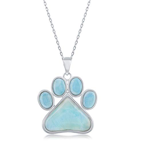Beaux Bijoux Larimar Dog & Cat Necklace for Women - Paw Print Gift - Sterling Silver with Natural Larimar Gemstone