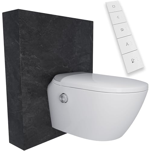 DeerValley Dusch WC Komplettanlage mit Bidet-Funktion, Beheiztem Sitz, Selbstreinigender Düse, Automatischer Spülung und Fernbedienung – Moderne Japanische Toilette mit Dusche (inkl. Vorwandelement)
