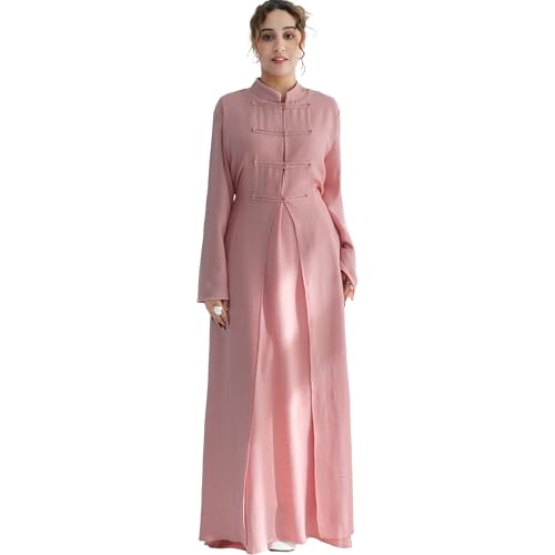 Lenmipot Elegant Middle Eastern Abaya 2pcs Stand Collar Maxi Dress