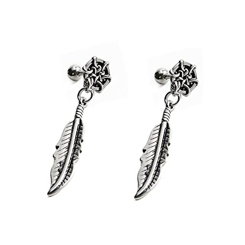 Vintage Celtic Knot Feather Short Dangle Drop 16G Stud Cartilage Earrings For Women Men Boys Girls Screw Back Barbell Fashion Dangling Hanging Lightweight Elegant Piercing Jewelry Gifts Bff Birthday #TOP29