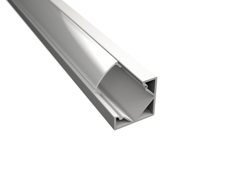 PROFILI IN ALLUMINIO BIANCO 45° 6063 TL1919 IN BARRE DA 2 MT PER STRISCE A LED CON COVER OPACA TAPPI E GANCI DI MONTAGGIO INCLUSI (2, COVER OPACA)