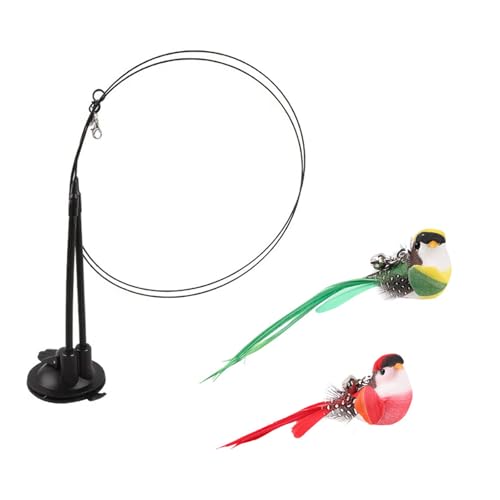 AWJUWHBJ Station de jeu pour chats avec double tige à plumes tourbillons colorés pour oiseaux et mécanisme à ventouse