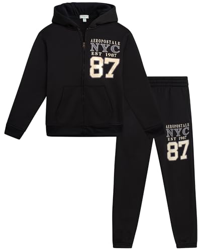 AEROPOSTALE Boys Sweatsuit Set - 2 Piece Soft Fleece Boys Zip Up Hoodie Sweatshirt & Jogger Sweatpants (Sizes 8-12)