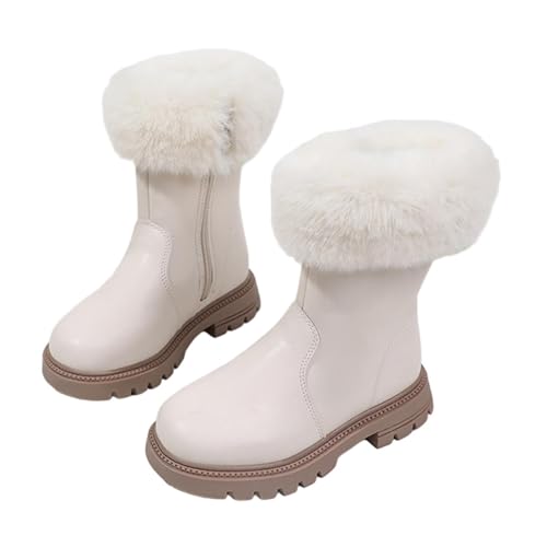 Girls Winter Boots Fashion Faux Fur Dress Shoes Warm Fur Lining Non-Slip Ankle Boots PU Leather Waterproof Boots