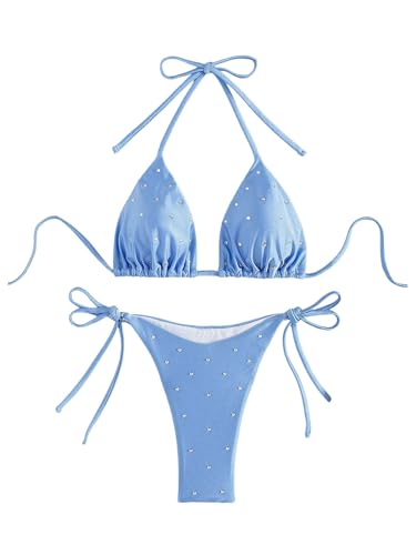 SOLY HUX Women's Sparkly Swimsuits Glitter Rhinestone Triangle Bikini Set 2 Piece Bathing Suits