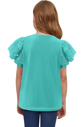 Yoklass Girls Casual Shirts Square Neck Ruffle Sleeve Tops Solid Loose Blouses 5-14 Years3