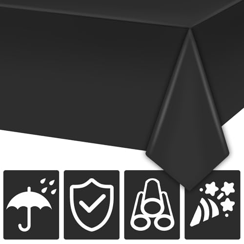 Image of Hxezoc Black Disposable Plastic Tablecloth, 54 x 108 Inches Waterproof Table Cover for Wedding Birthday Party Baby Shower Decorations Outdoor Indoor Party Supplies