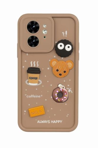 Image of Bintage Cute Fun Ball | Taddy Cartoon 3D Smiley Coffee Cup | Milk Donut | Full Protection Rubber Back Cover Compatible for Moto Edge 40 - Brown