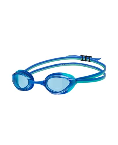 ARENA Unisex Kids Junior Python Swim Racing Goggles for Swimming Ages 6 to 12 Young Competitive Swimmers, Small Frame, Anti-Fog Non-Mirror Lens, Blue/Blue/Peacock