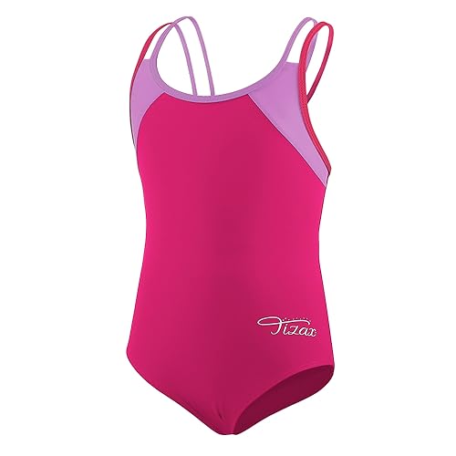 TIZAX Bañador de una Pieza para niñas Traje de baño con múltiples Correas y Espalda Cruzada sólida Secado rápido UPF 50+ Rosa 5 años