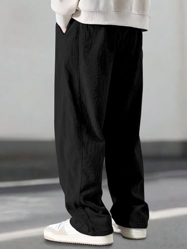 Image of Pinkmint Men's Stretchable Ribbed Track Pants | Poly Lycra Relaxed Fit Trousers | Elastic Waist Drawstring Joggers | Casual, Gym, Lounge Wear for Men