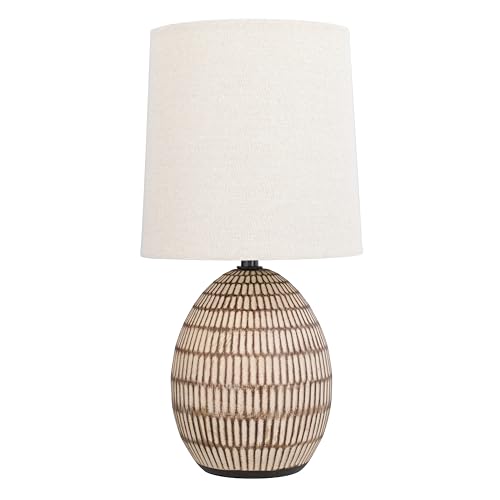 XTREME Ceramic Table Lamp, 12.75' Carved Textured Table Lamp, Modern Brown Bedside Lamp with Beige...