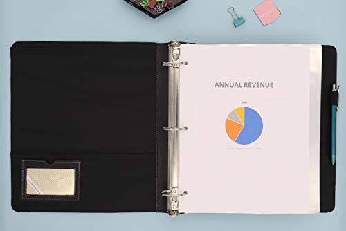 Image of Blue Sky ProView Legacy Black 3 Ring Binder, Letter Size, 1.5 inch, Textured Faux Leather Cover, Built in Pockets, Holds 265 Sheets (10040) (Pack of 6)