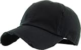 KBE-VINTAGE BLK Vintage Washed Cotton Dad Hat Baseball Cap Polo Style