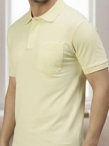 Image of Lux Cozi Men's Polo T-Shirt Regular Fit Half Sleeves with Pocket | Cotton Blend Polo Neck Collar T-Shirt for Men | Casual, Office Comfortable Breathable T-Shirt | Stylish Plain Tee
