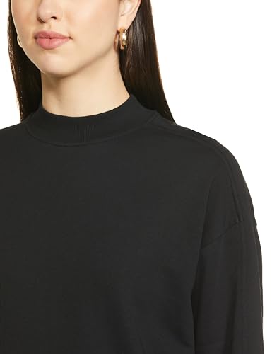 Image of Marks & Spencer Womens Solid Cotton High Neck Regular Fit Sweatshirt