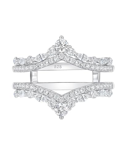 925 Sterling Silver Moissanite Ring Enhancer for Engagement Rings Curved Wedding Bands for Women for Her Stackable Wrap Guard Size 5-10