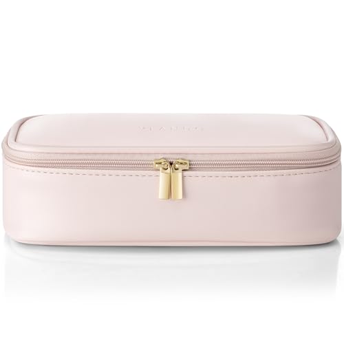 Vlando Makeup Travel Bag,Small Makeup Pouch for Small Items Travel Essentials Mini Toiletries-Apricot White 01-Apricot White-Smaller