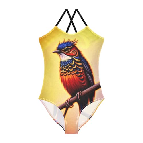 Colorful Bird Bathing Suit Toddler Girl Quick Dry Crossback Girls One Piece Swimsuits 3T