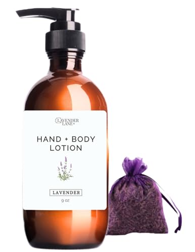 LAVENDER LANE Lavender Goat's Milk Hand & Body Lotion, 9 oz - USA Lavender Farm, Free Sachet Included, Organic Shea Butter, Organic Sunflower Oil.