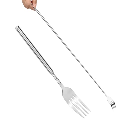 DRERIO Teleskopgabel Ausziehbare Gabel Lange 22-64 cm Edelstahl Teleskop gabel Besteck, lange gabel zum ausziehen fonduegabeln Besteck für BBQ...