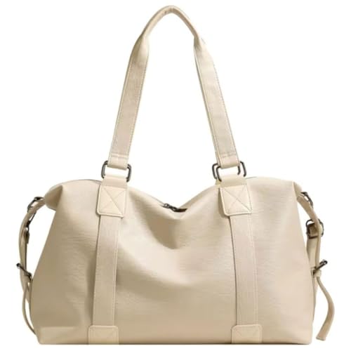 Bolsa Feminina Couro Grande Social Academia Viagem Reforçada Impermeável, Couro Sintético (Off White)