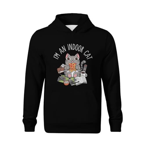 Kids Funny Indoor Gaming Cat Pizza Lover Vintage Boys Girls Lightweight Kangaroo Pocket Fleece Hoodies2