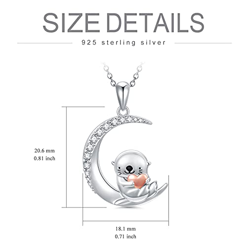 Image of PROESS Animal Birthstone Necklace 925 Sterling Silver Otter /Axolotl /Hippo /Elephant /Dachshund /Monkey /Red Panda Pendant Necklace Animal Birthstone Jewelry Gifts for Women