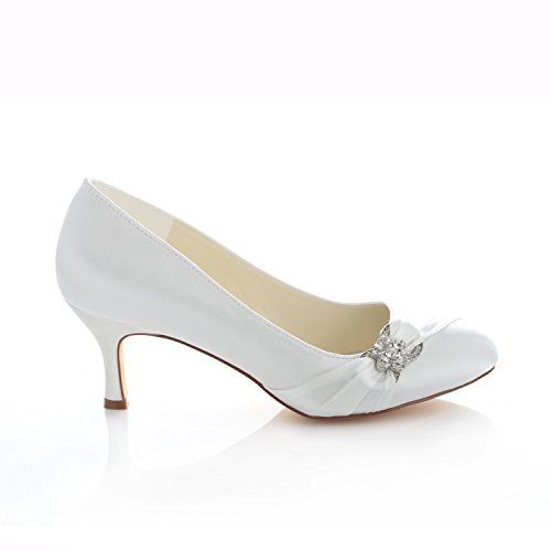 Emily Bridal Wedding Shoes Women's Satin Stiletto Heel Closed Toe Pumps with Rhinestone3
