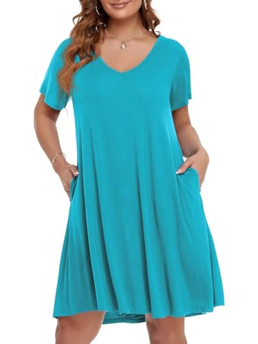 Image of BELAROI Women Casual Summer Dresses Loose Tshirt Beach Sundress V Neck Plus Size Swing Tunic Pockets