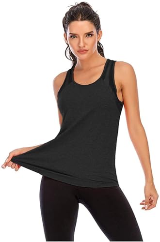Nekosi Camiseta deportiva para mujer, de yoga, fitness, sin mangas, de malla trasera, para deporte, para entrenamiento, 02-negro, XL