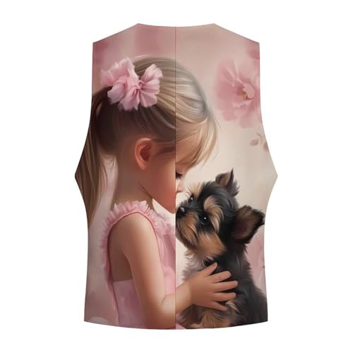 Best Friend Girl And Yorkie Men's Suit Vests Dress Vest V-Neck Waistcoat Slim Business Formal with Pocket 5