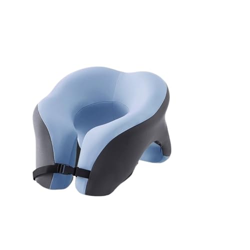 ポータブルU字型トラベルピロー 低反発素材 睡眠枕 オフィス 昼寝 飛行機 ネッククッション ヘッドサポート(Blue)