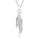 AeraVida Unisex Double Etched Feather Sterling Silver Dangle Necklace