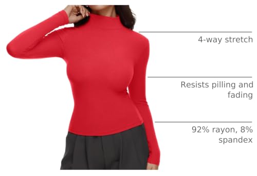 Image of REORIA Women's Turtleneck Tops Slim Basic Mock Neck Long Sleeve Shirts 2025 Fall Winter Layering Outfits
